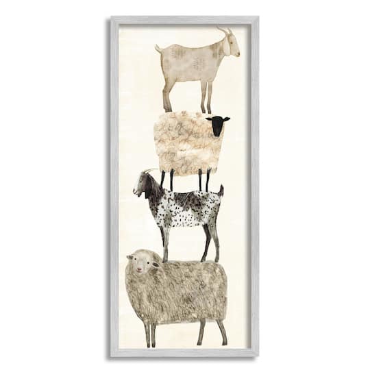 Stupell Industries Fun Stacked Sheep and Goats Farm Animals Framed Wall Art